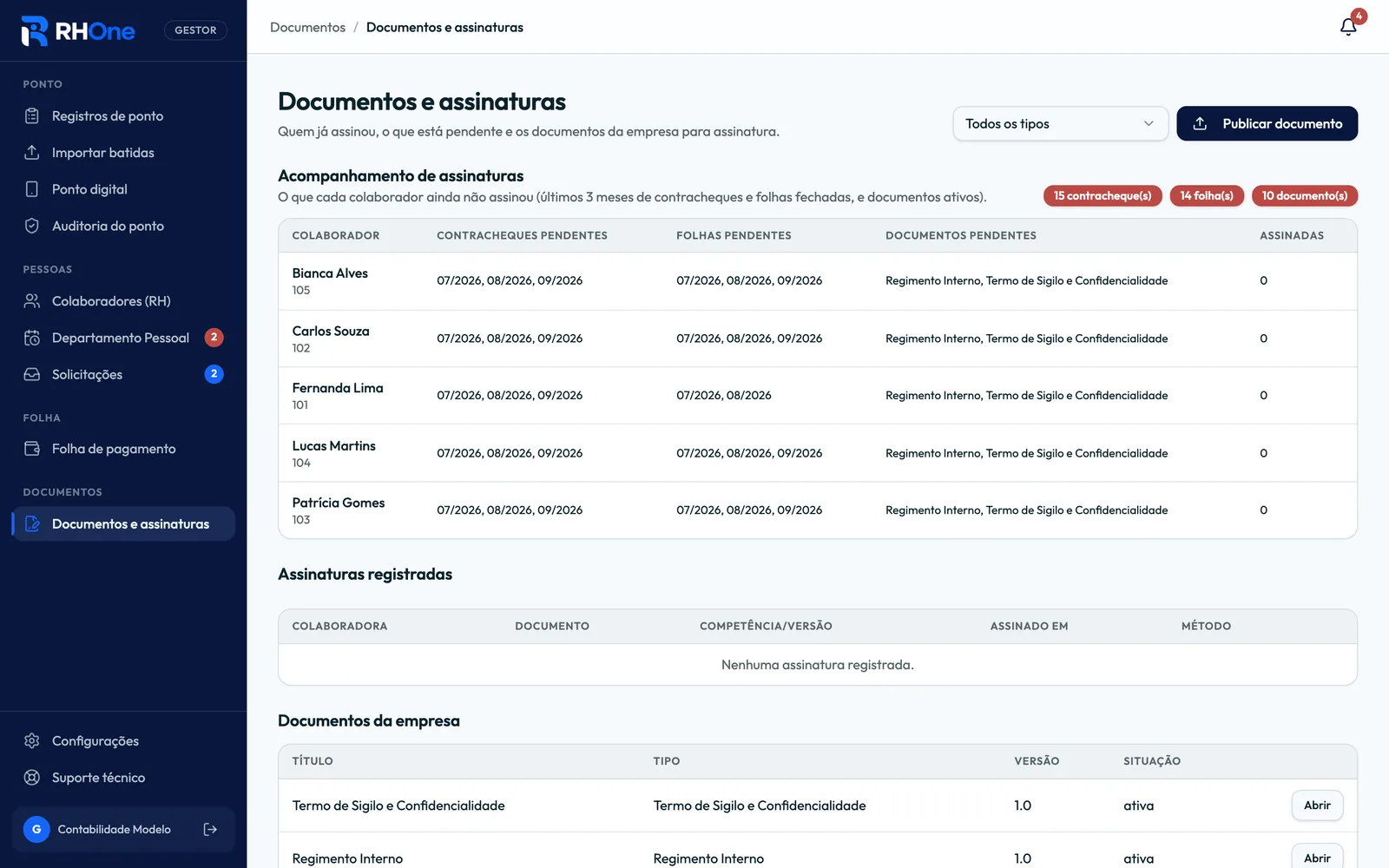 Acompanhamento de documentos e assinaturas
