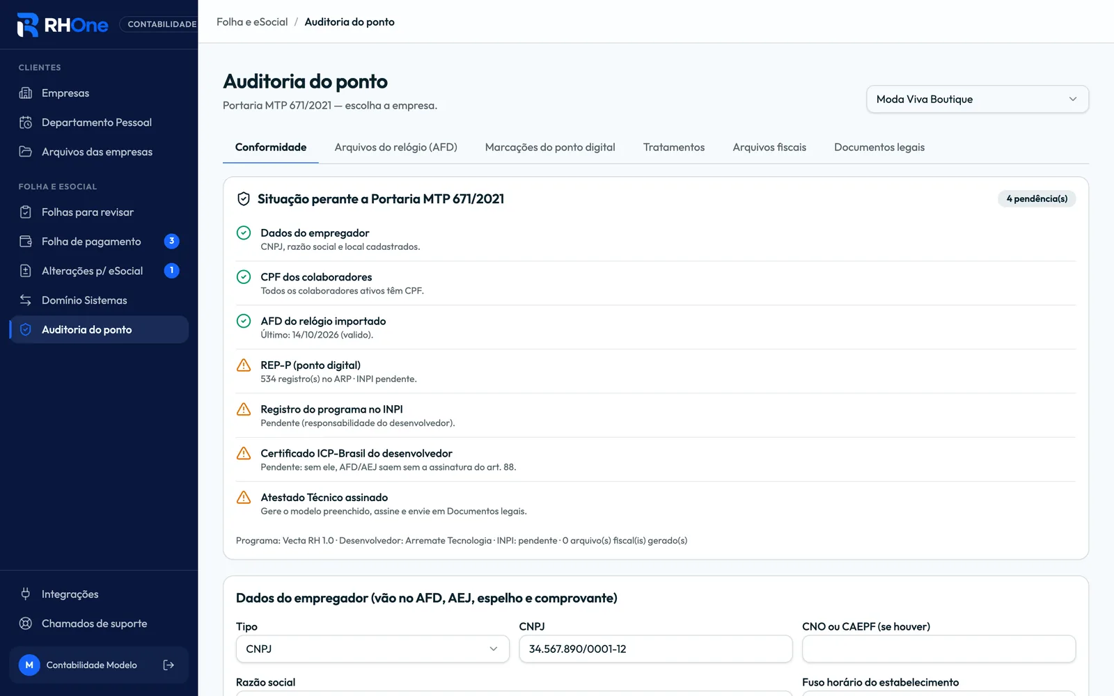 Auditoria do ponto conforme a Portaria 671